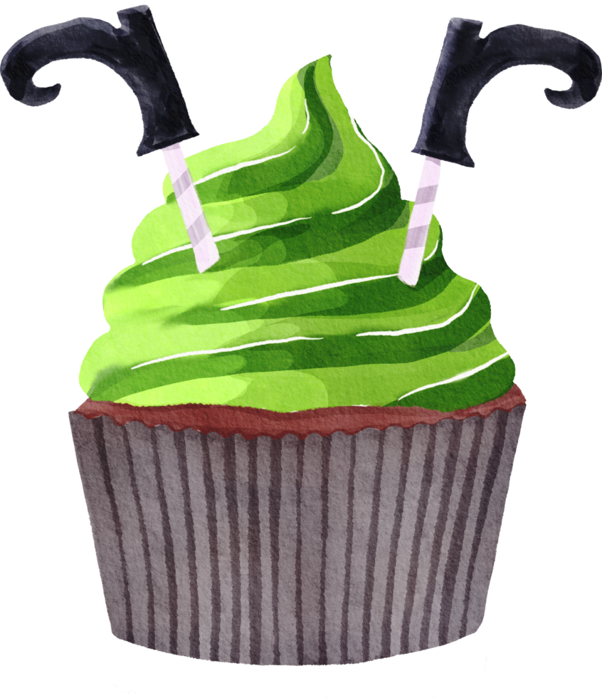 Watercolor cute halloween cupcake png