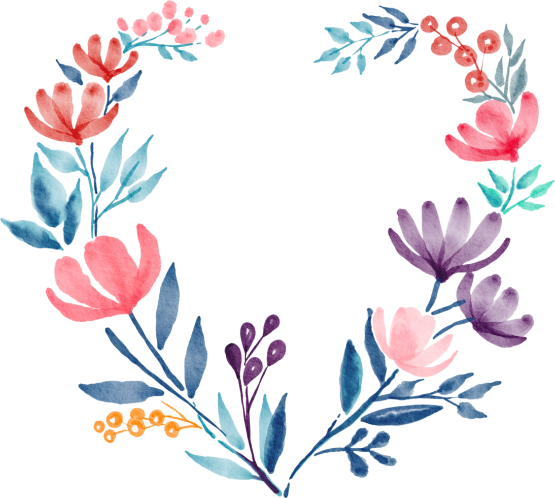 flower heart watercolor painted png