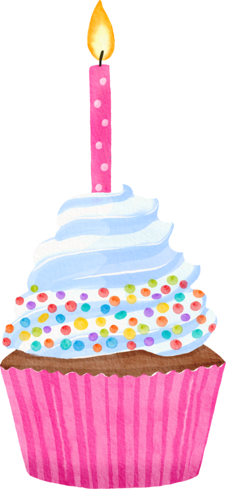 Watercolor colorful birthday cupcake png