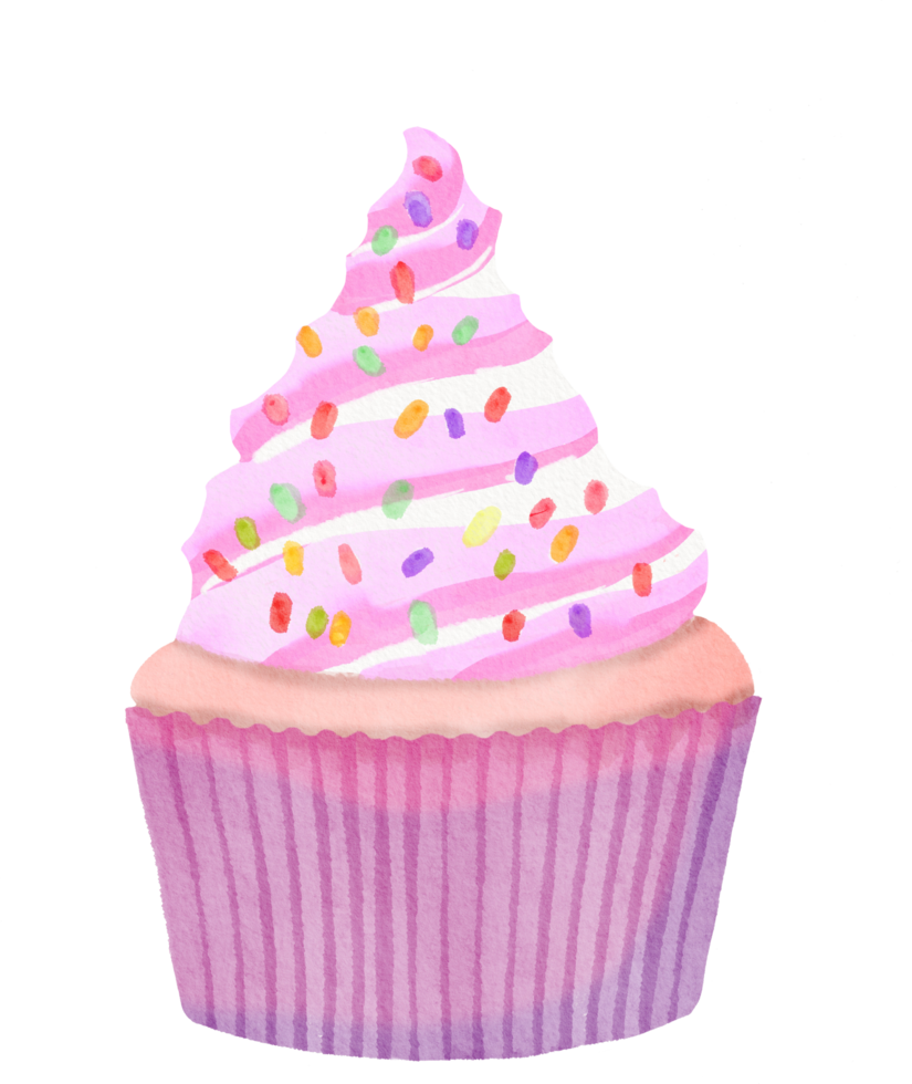 Pink cupcake watercolor painted png