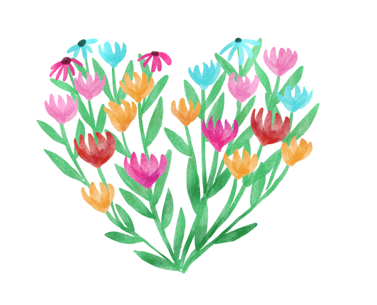 marco floral del corazón del día de san valentín acuarela con flores de colores png