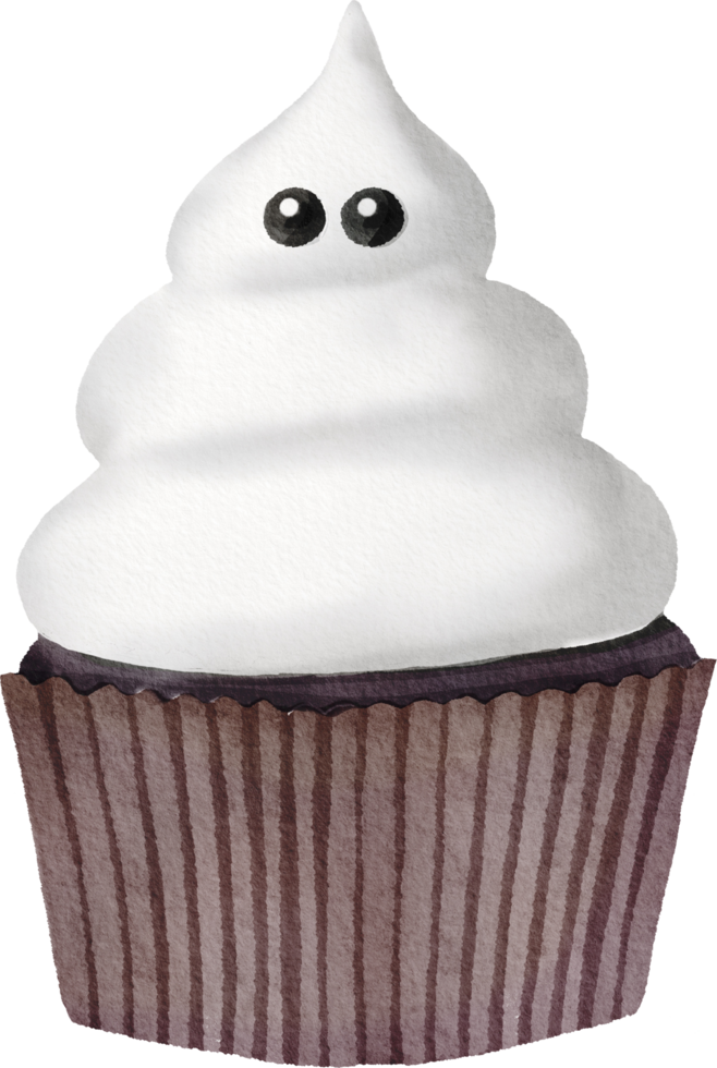 Watercolor cute halloween cupcake png