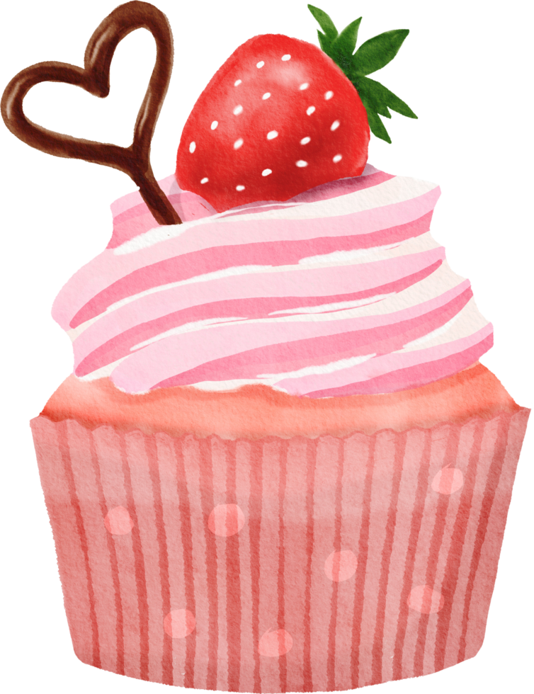 cupcake rosa pintado em aquarela png