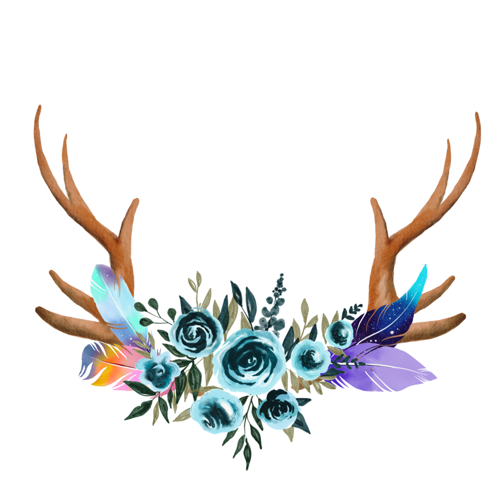 watercolor antler and flower png