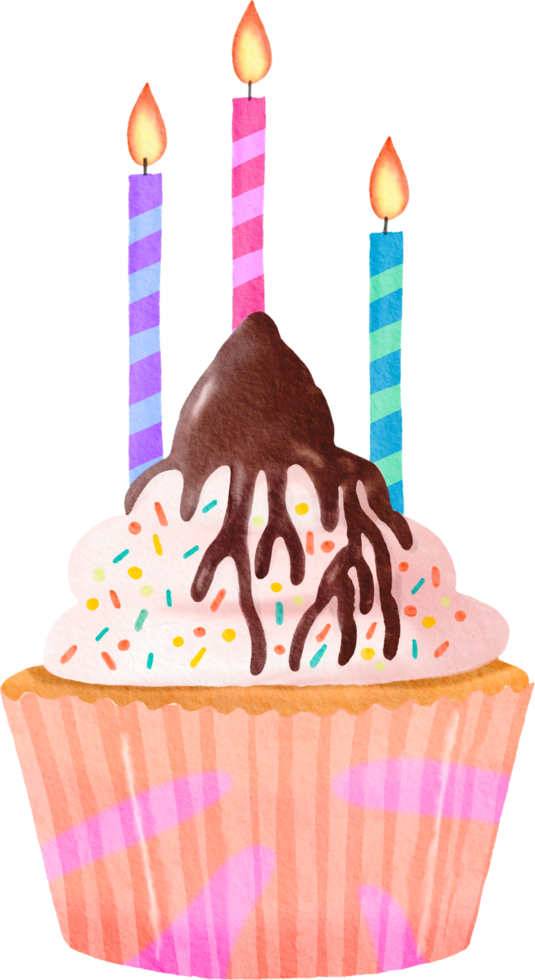 cupcake d'anniversaire coloré aquarelle png