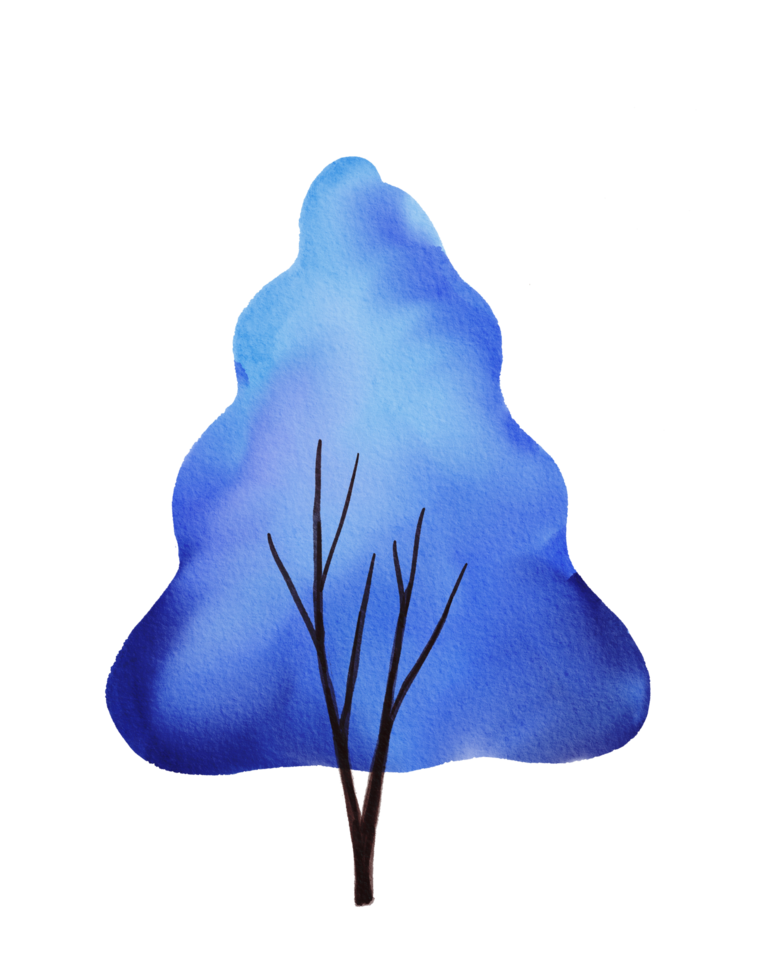 árbol azul acuarela png