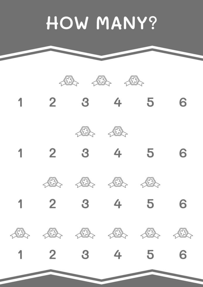 How many of Clover badge, game for children. Vector illustration, printable worksheet