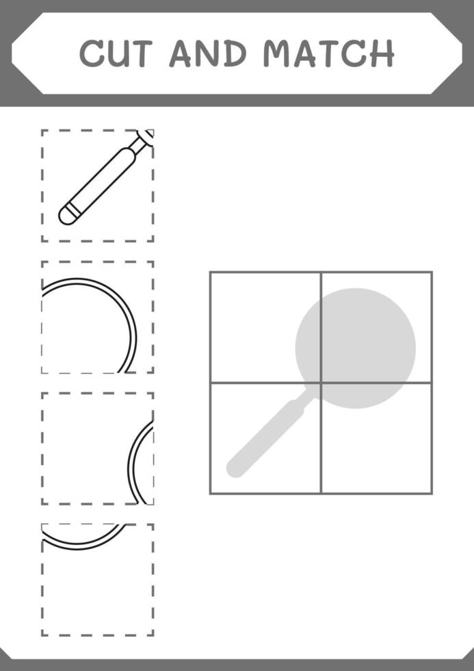 cortar y combinar partes de lupa, juego para niños. ilustración vectorial, hoja de cálculo imprimible vector