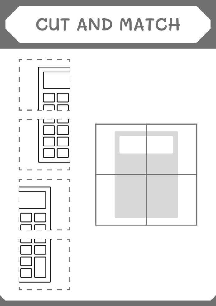 Cut and match parts of Calculator, game for children. Vector illustration, printable worksheet