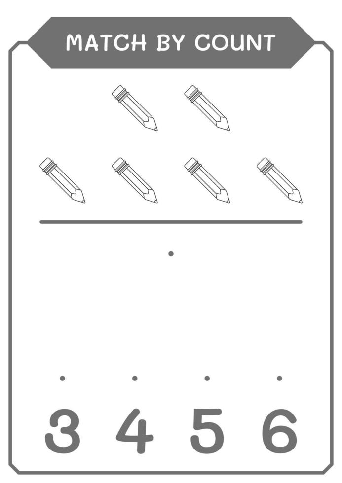 Match by count of Pencil, game for children. Vector illustration, printable worksheet