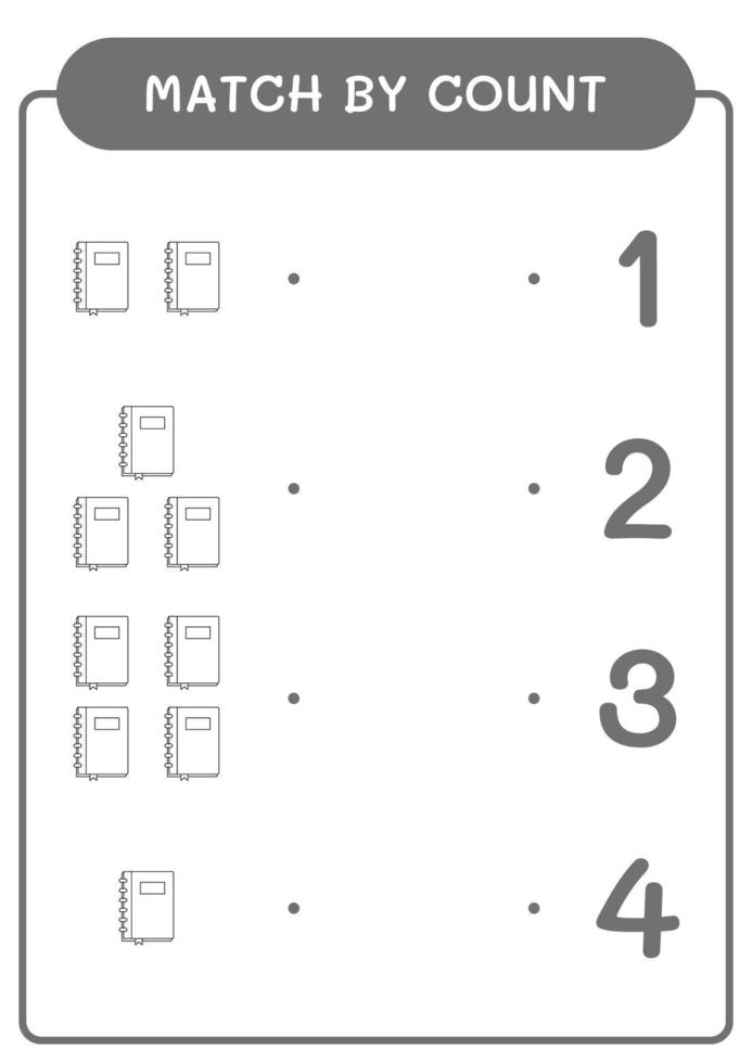 Match by count of Notebook, game for children. Vector illustration, printable worksheet