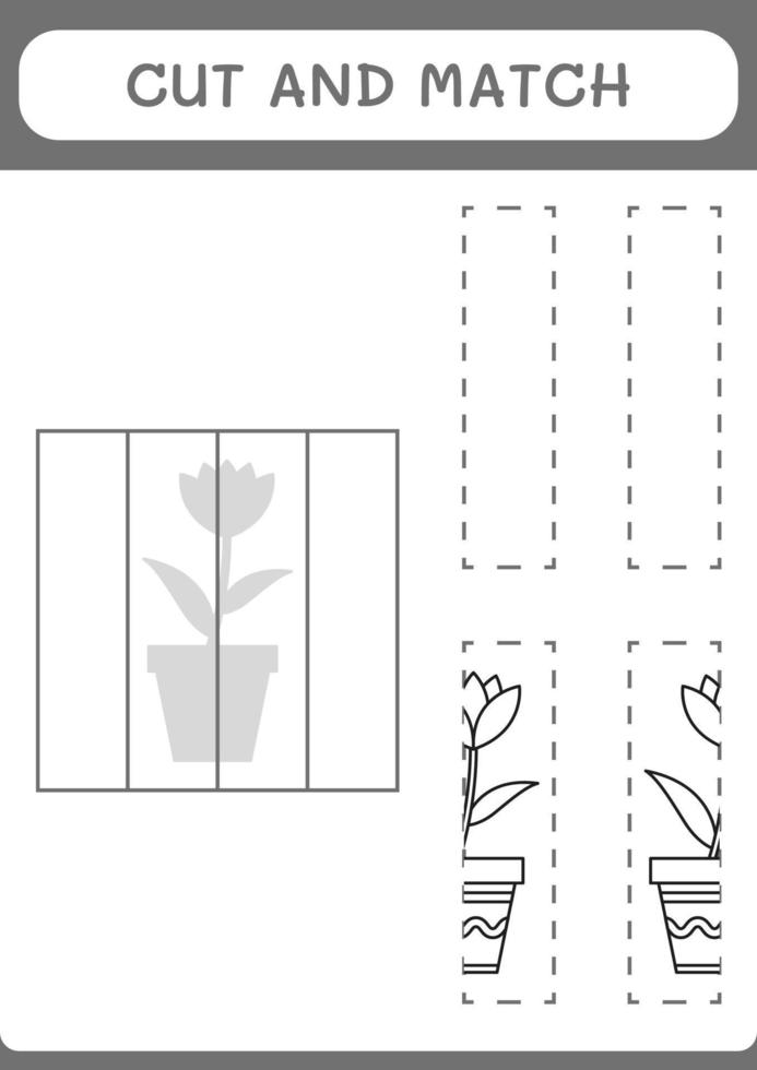 Cut and match parts of Flower, game for children. Vector illustration, printable worksheet