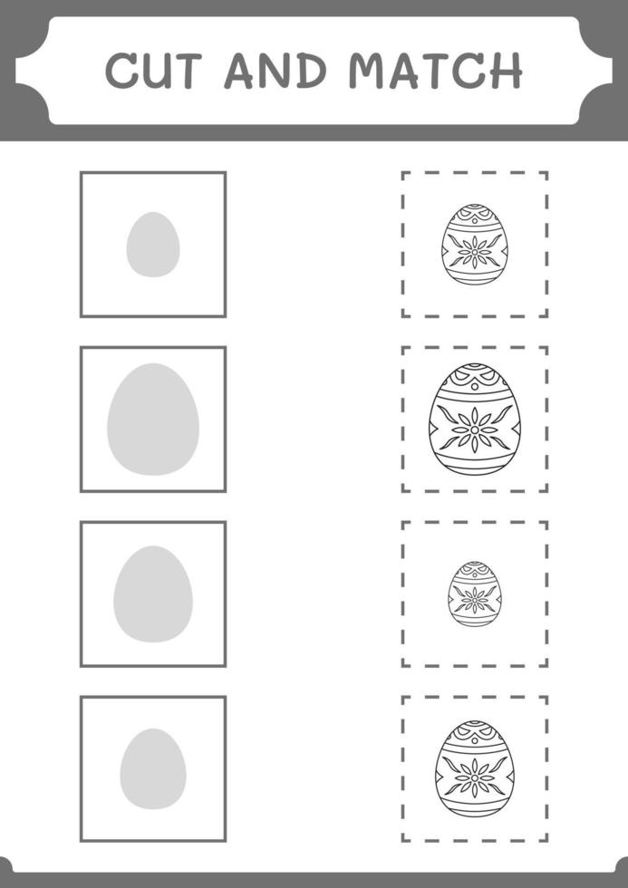 Cut and match parts of Easter egg, game for children. Vector illustration, printable worksheet