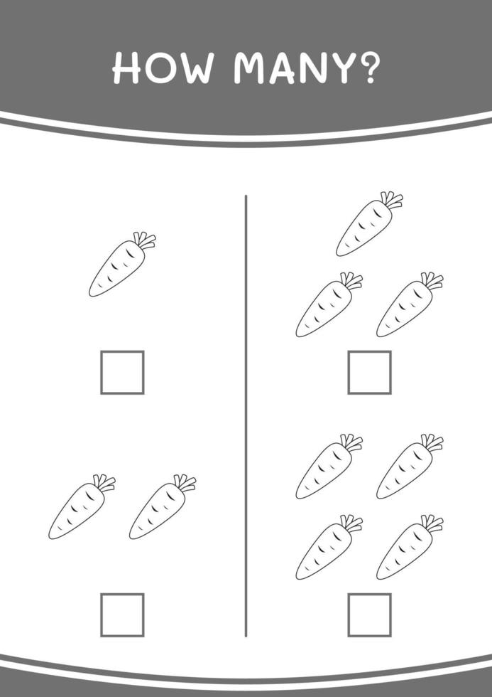 cuantos de zanahoria, juego para niños. ilustración vectorial, hoja de cálculo imprimible vector