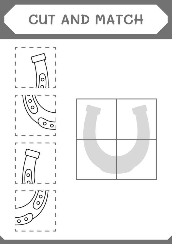 Cut and match parts of Horseshoe, game for children. Vector illustration, printable worksheet