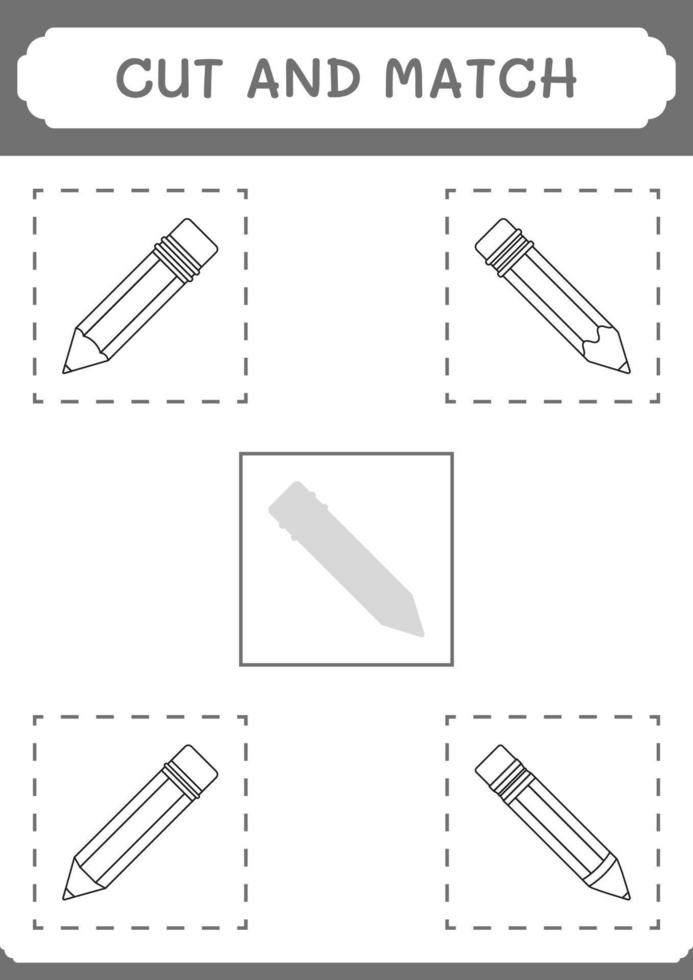 Cut and match parts of Pencil, game for children. Vector illustration, printable worksheet