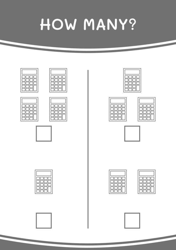 How many of Calculator, game for children. Vector illustration, printable worksheet