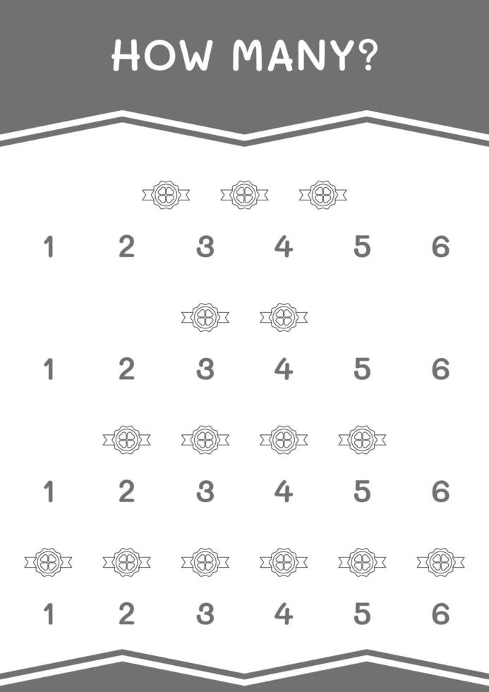 How many of Clover badge, game for children. Vector illustration, printable worksheet