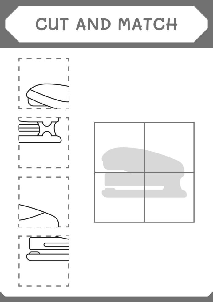 Cut and match parts of Stapler, game for children. Vector illustration, printable worksheet