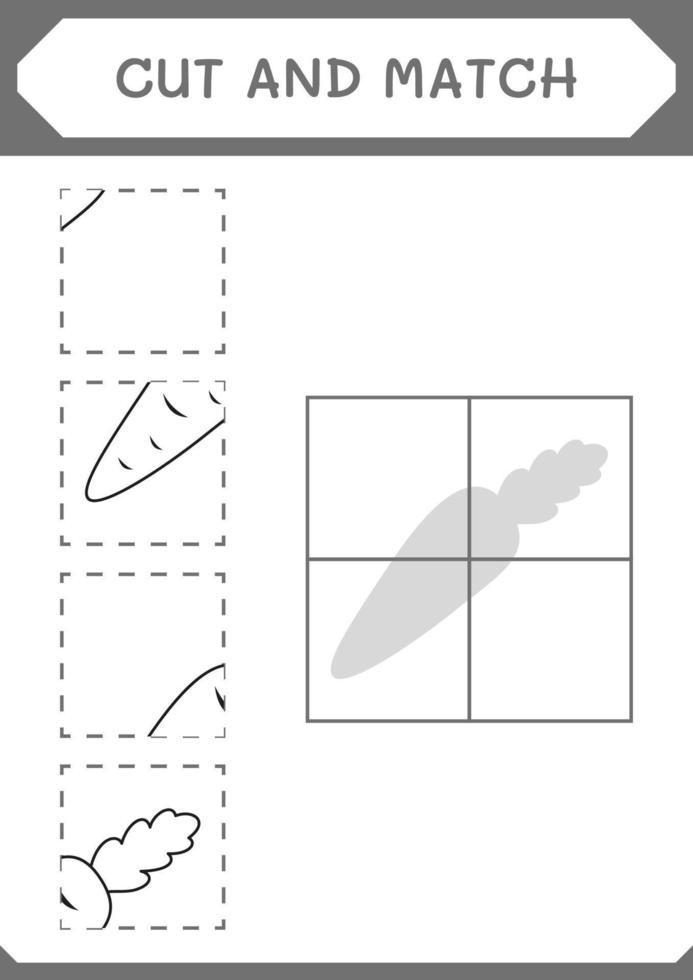 Cut and match parts of Carrot, game for children. Vector illustration, printable worksheet