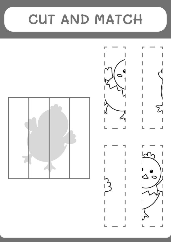 Cut and match parts of Chick, game for children. Vector illustration, printable worksheet