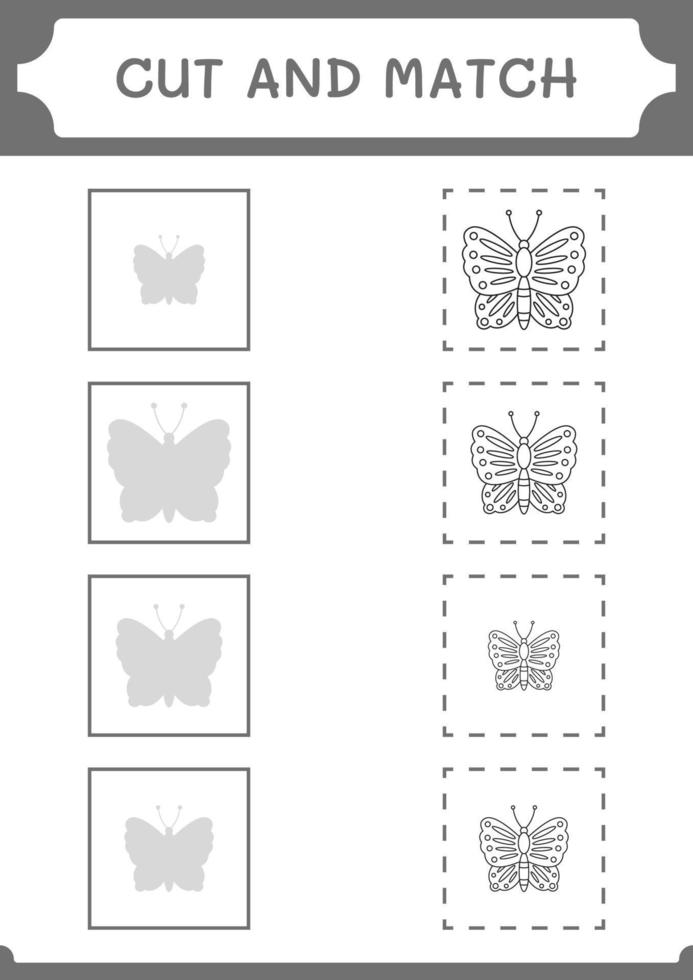 cortar y unir partes de mariposa, juego para niños. ilustración vectorial, hoja de cálculo imprimible vector