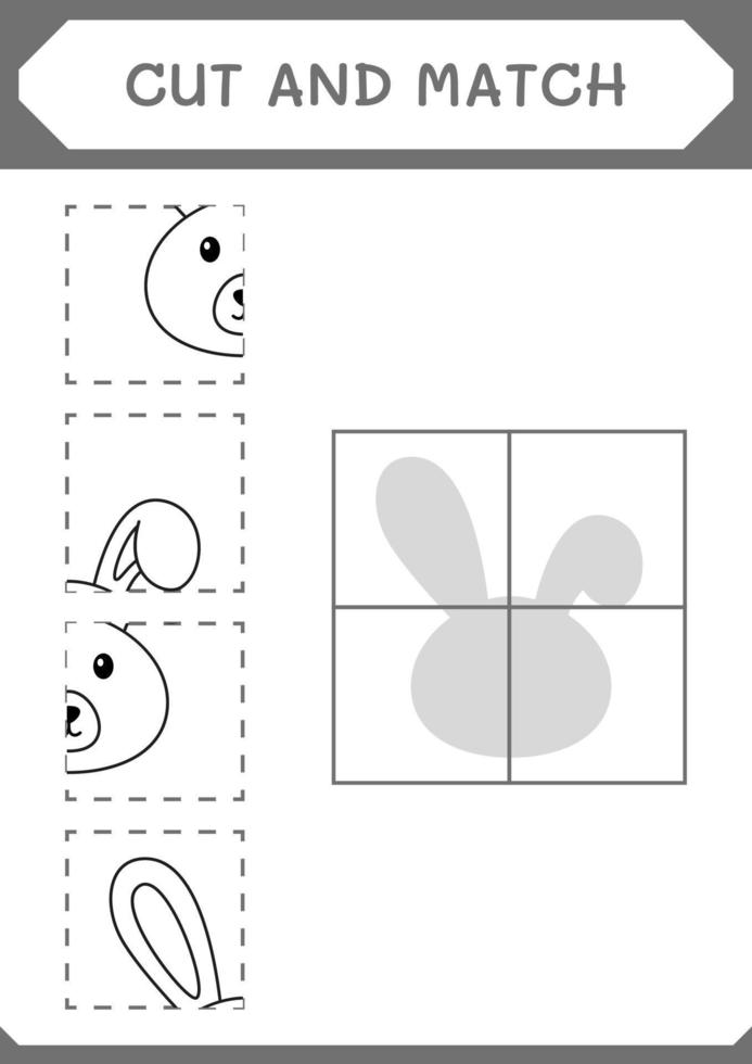 Cut and match parts of Rabbit, game for children. Vector illustration, printable worksheet