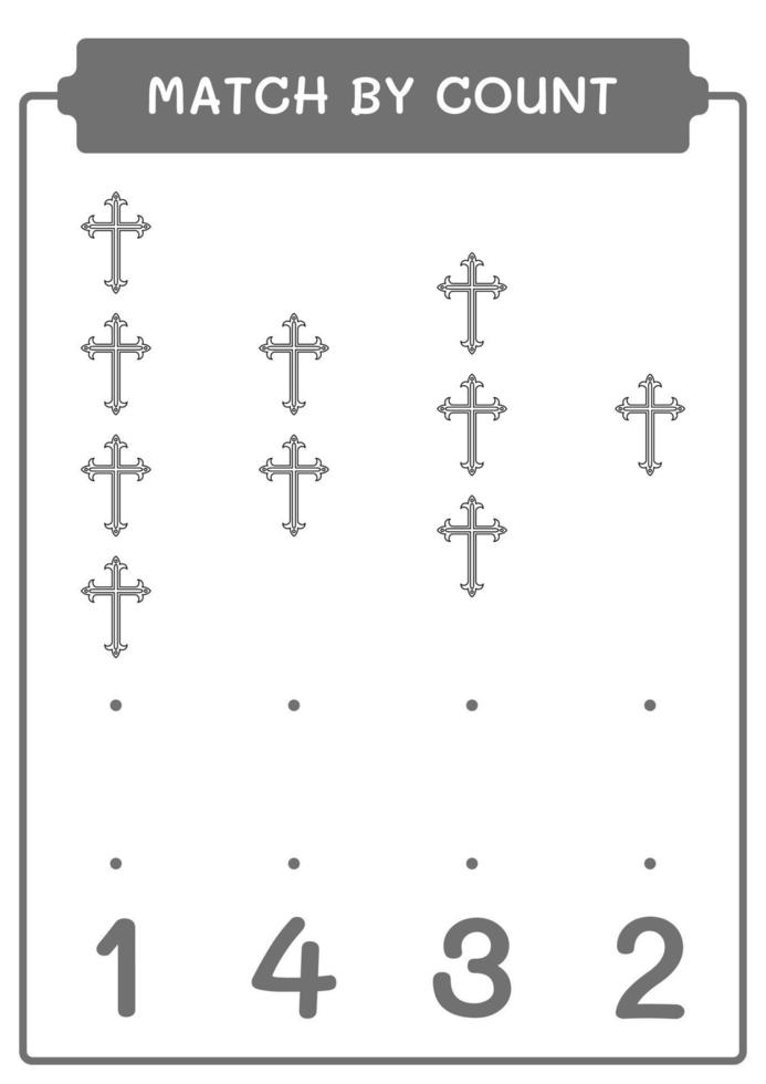 Match by count of Christian cross, game for children. Vector illustration, printable worksheet
