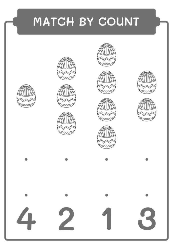 Match by count of Easter egg, game for children. Vector illustration, printable worksheet