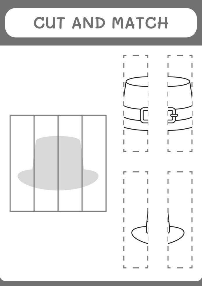 Cut and match parts of St. Patrick's Day hat, game for children. Vector illustration, printable worksheet