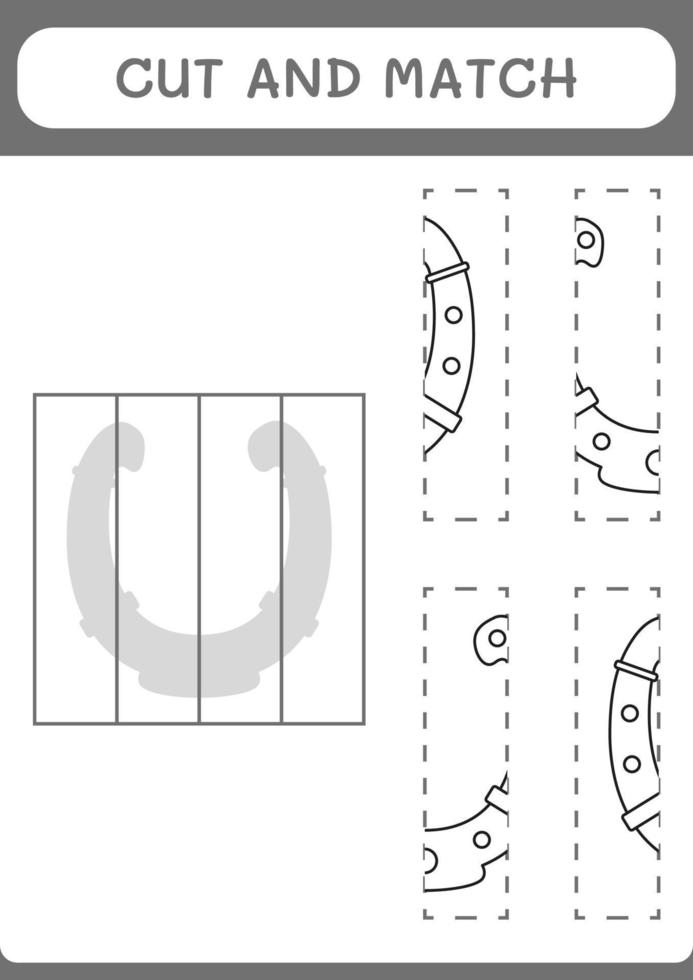 Cut and match parts of Horseshoe, game for children. Vector illustration, printable worksheet