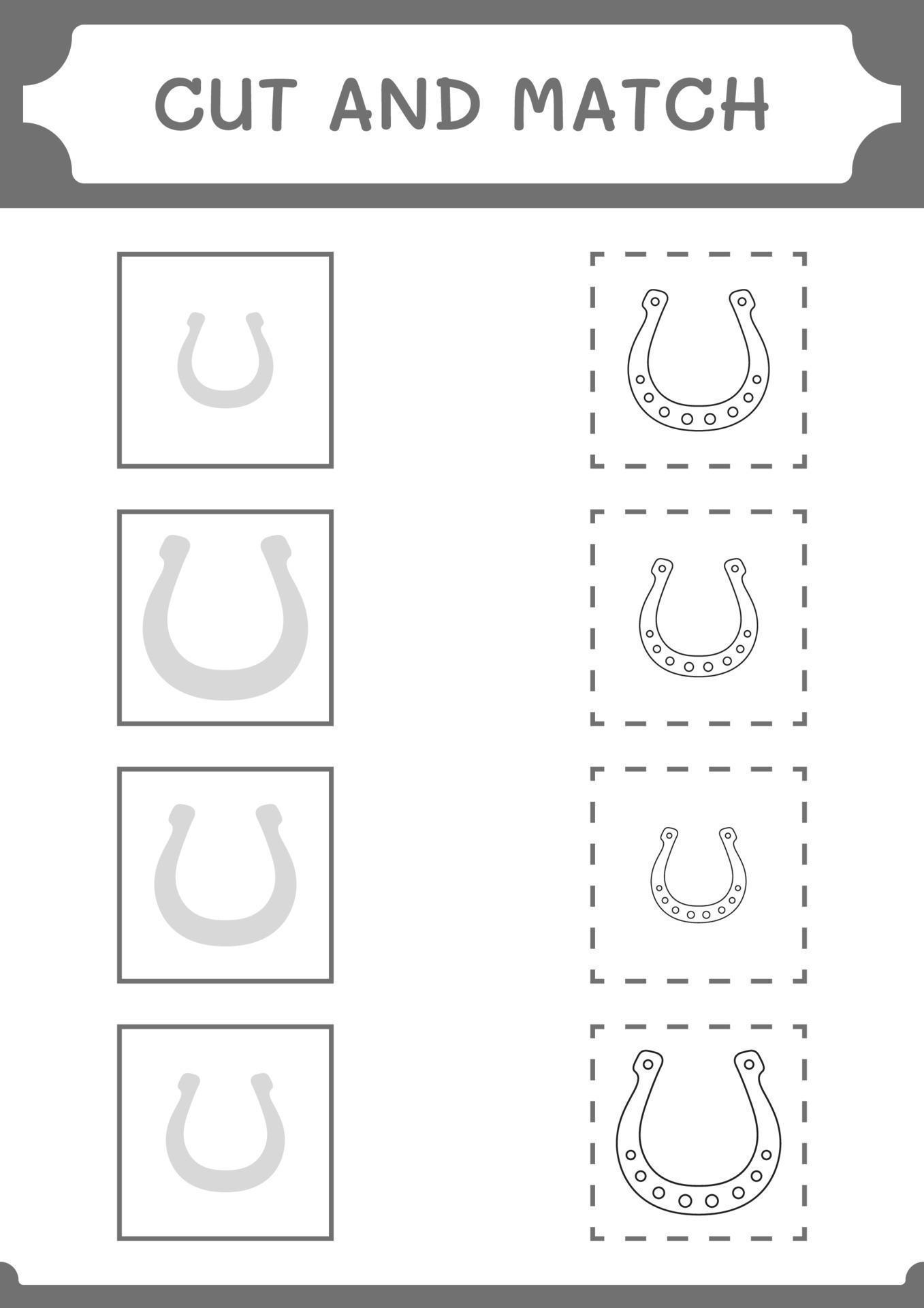Cut and match parts of Horseshoe, game for children. Vector illustration, printable worksheet