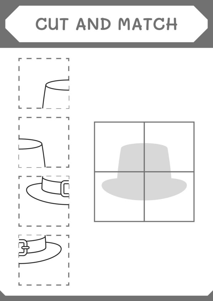 Cut and match parts of St. Patrick's Day hat, game for children. Vector illustration, printable worksheet