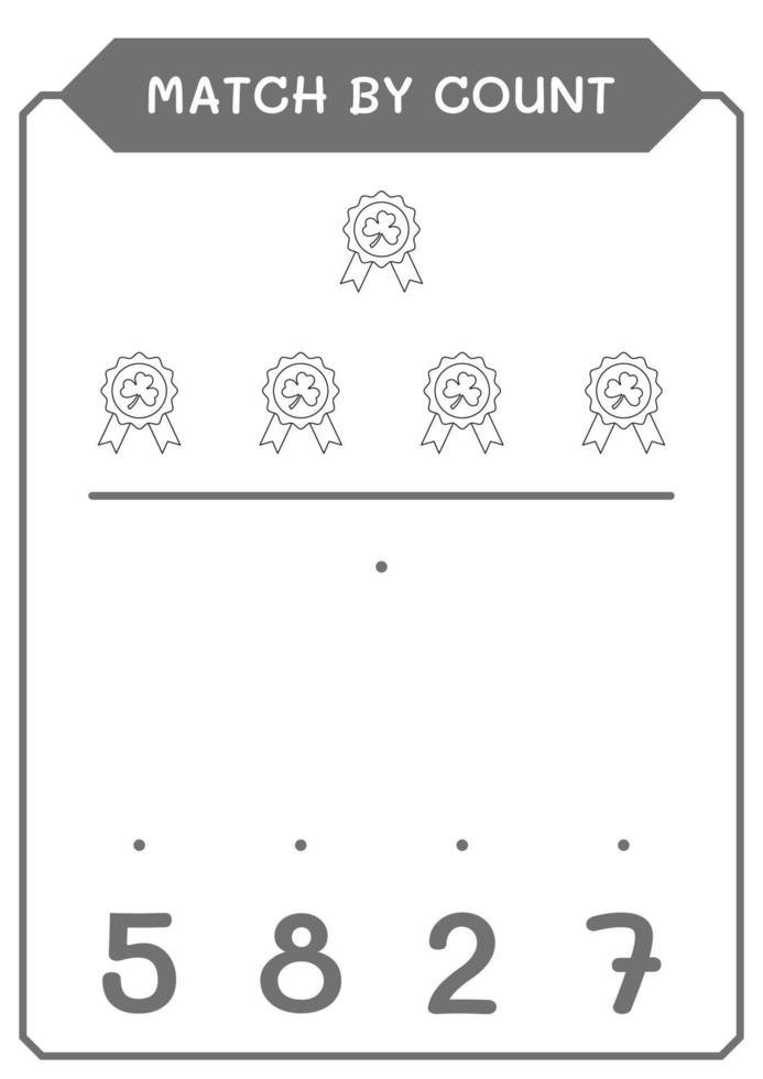 Match by count of Clover badge, game for children. Vector illustration, printable worksheet