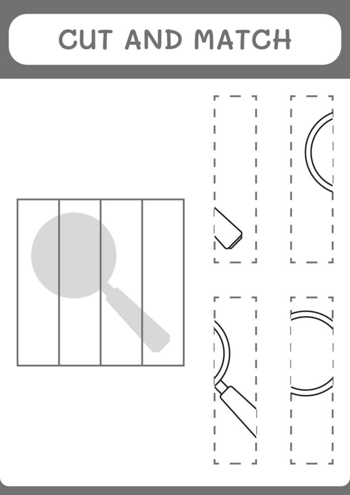 Cut and match parts of Magnifying glass, game for children. Vector illustration, printable worksheet