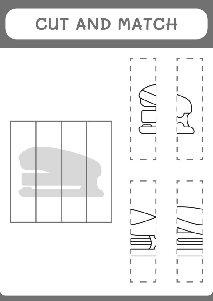 Cut and match parts of Stapler, game for children. Vector illustration, printable worksheet