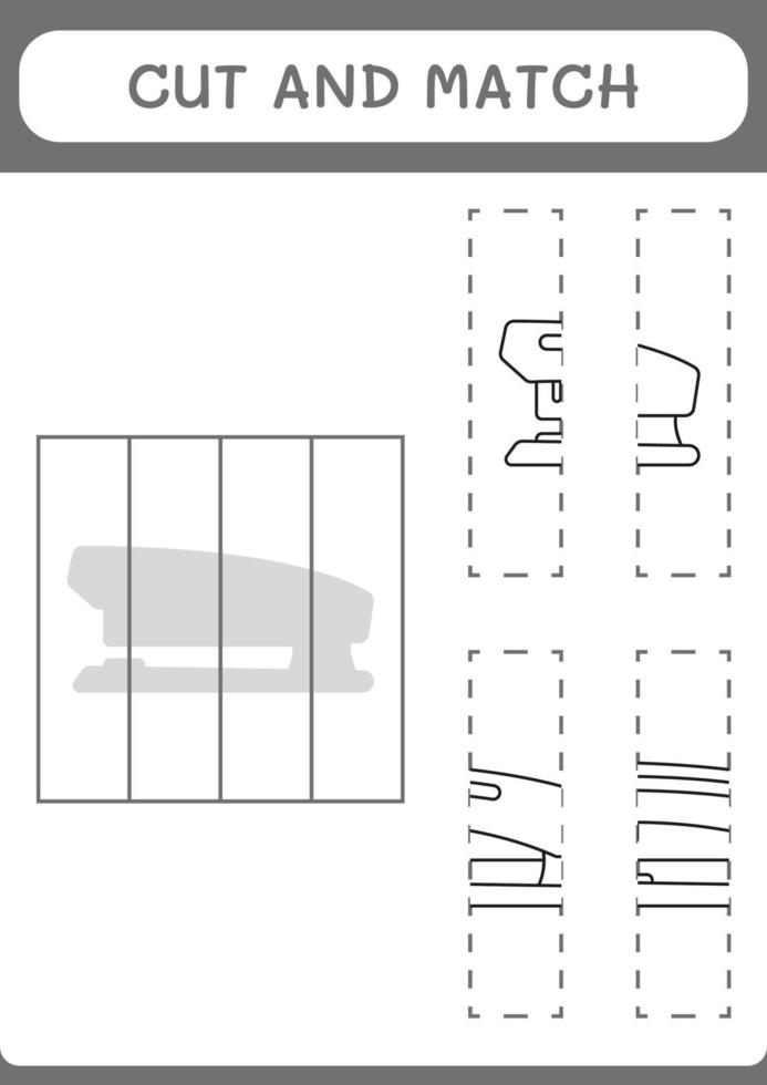 Cut and match parts of Stapler, game for children. Vector illustration, printable worksheet