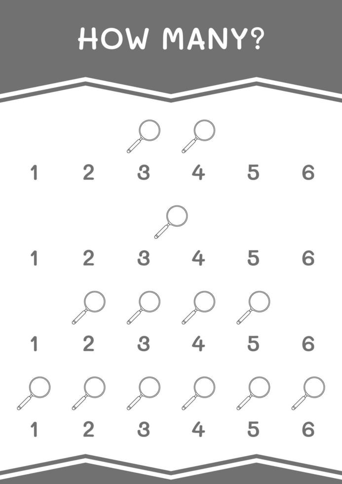 How many of Magnifying glass, game for children. Vector illustration, printable worksheet