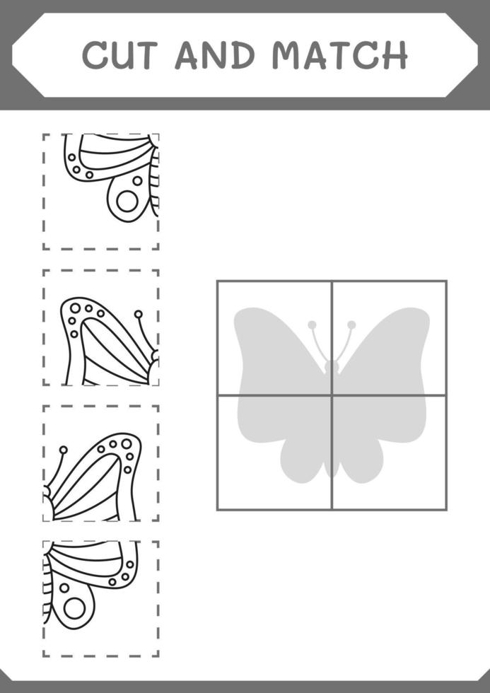 Cut and match parts of Butterfly, game for children. Vector illustration, printable worksheet