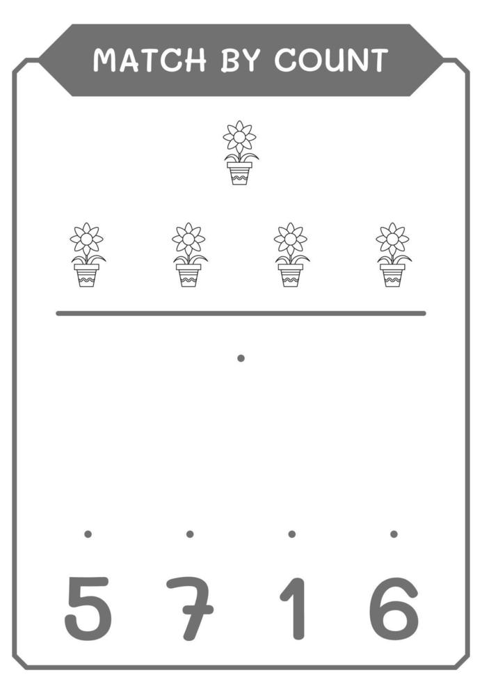 Match by count of Flower, game for children. Vector illustration, printable worksheet