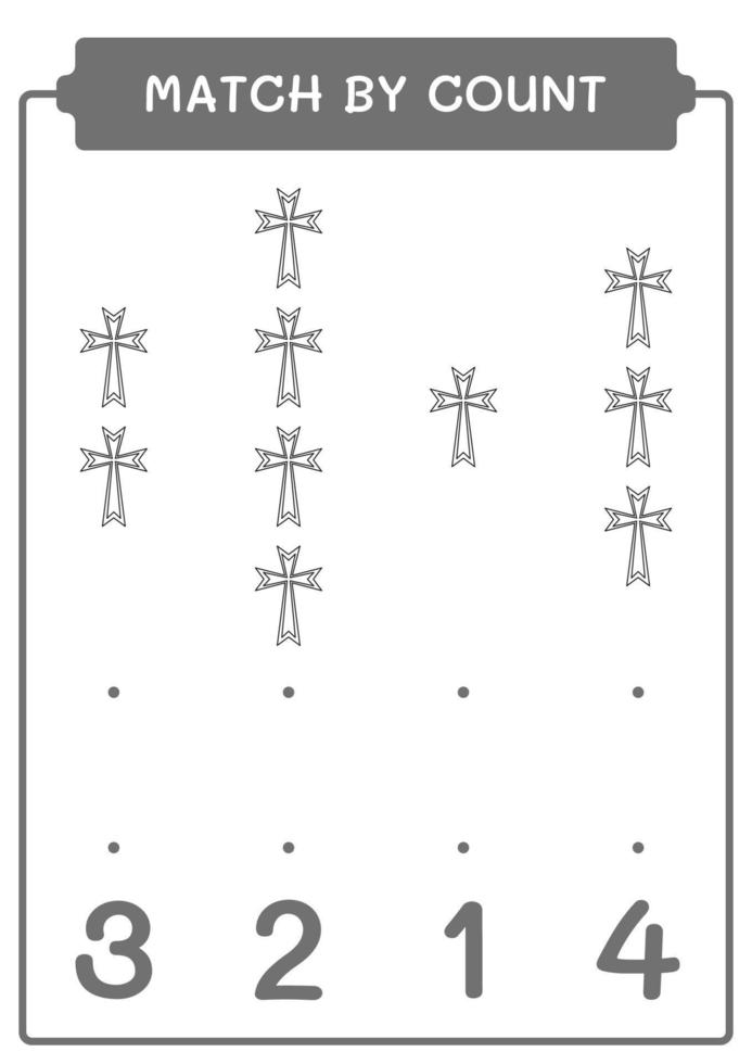 Match by count of Christian cross, game for children. Vector illustration, printable worksheet