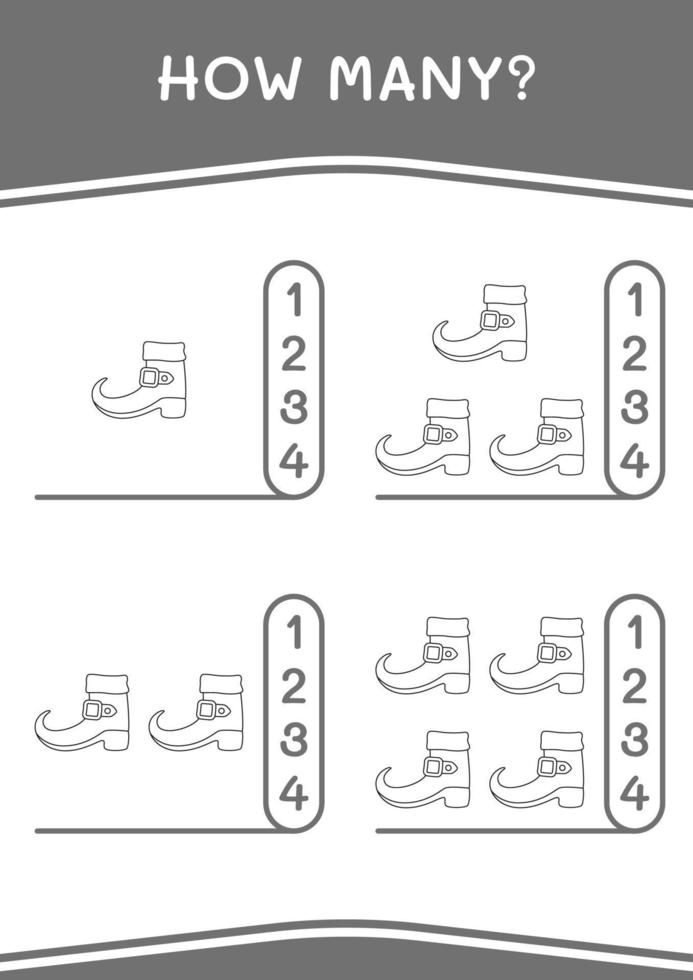 How many of Leprechaun boot, game for children. Vector illustration, printable worksheet