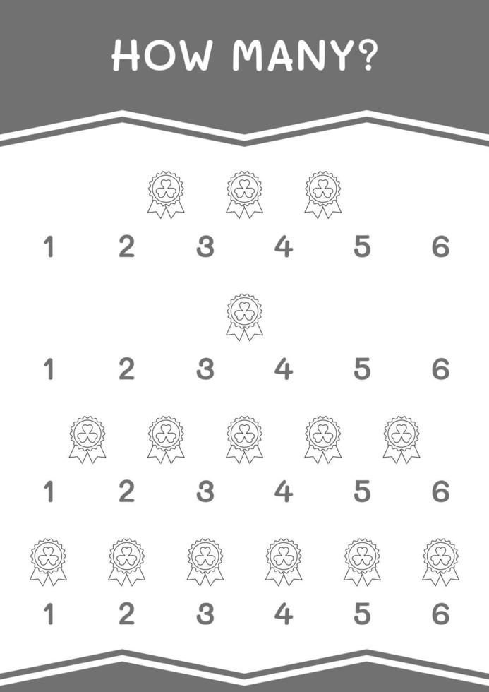 How many of Clover badge, game for children. Vector illustration, printable worksheet