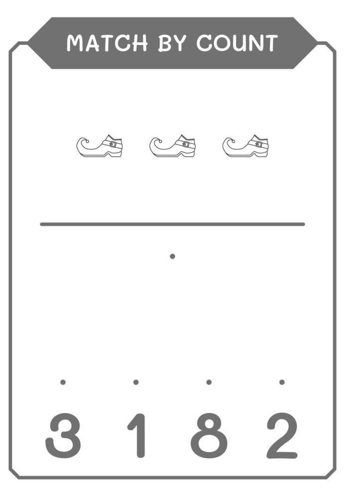 Match by count of Leprechaun boot, game for children. Vector illustration, printable worksheet