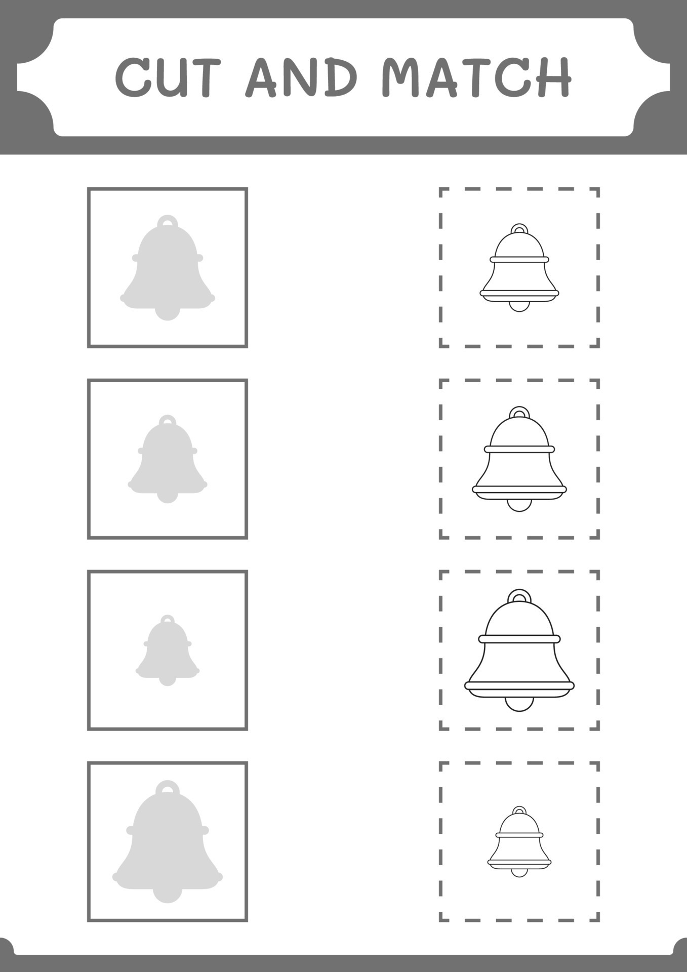 Cut and match parts of Bell, game for children. Vector illustration, printable worksheet