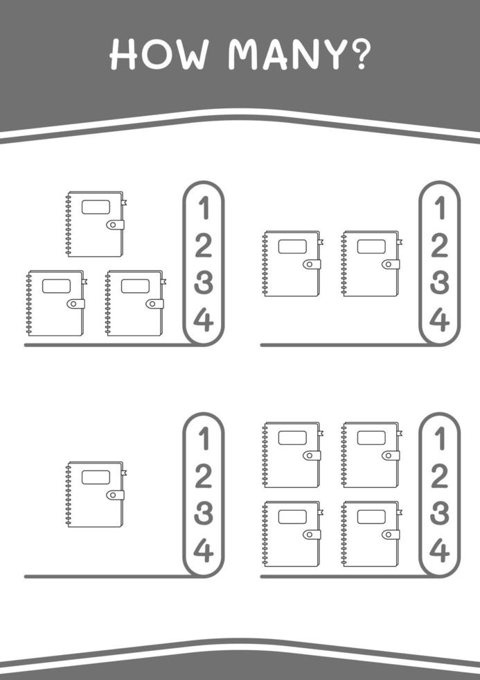 cuantos de cuaderno, juego para niños. ilustración vectorial, hoja de cálculo imprimible vector