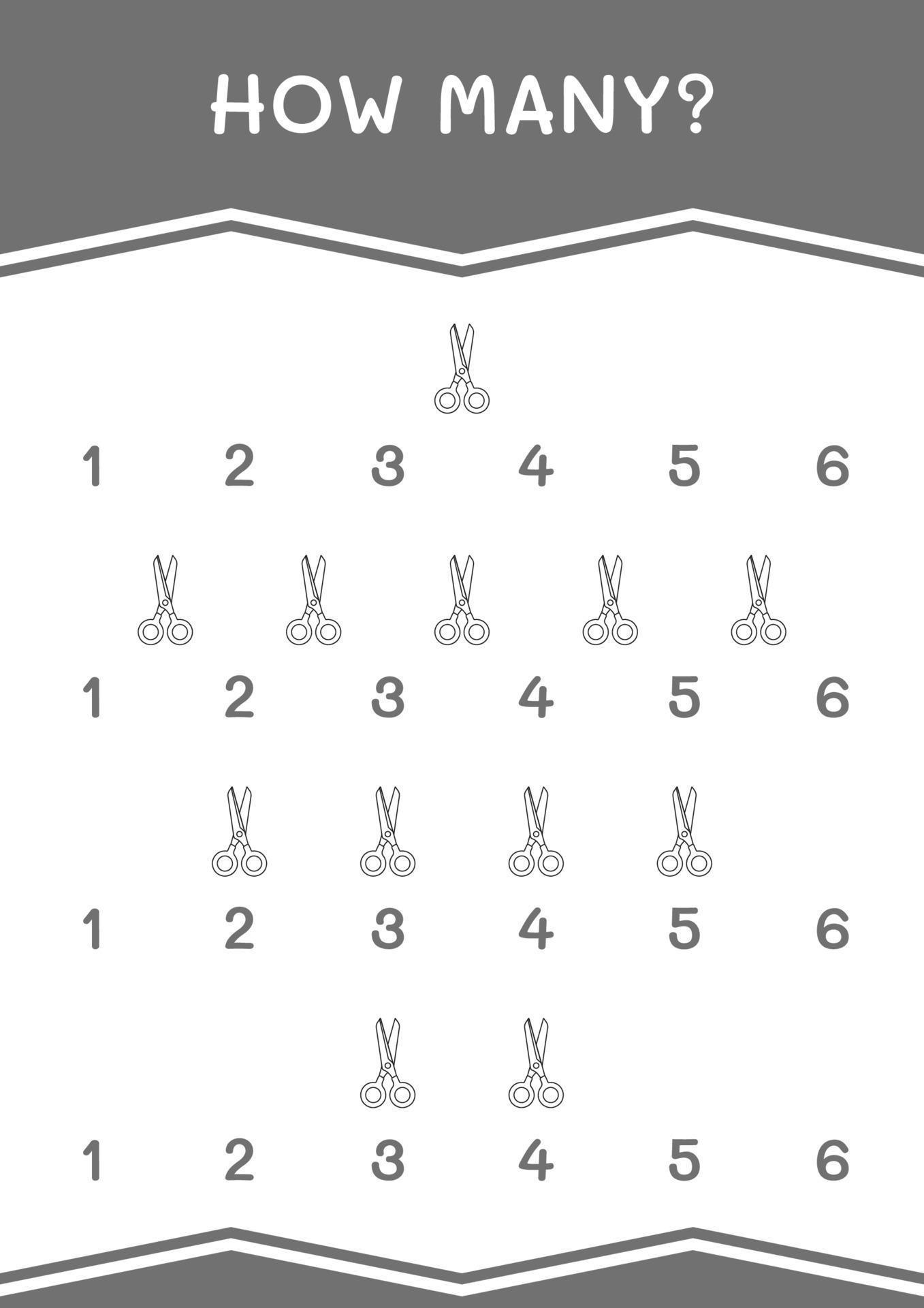 How many of Scissor, game for children. Vector illustration, printable