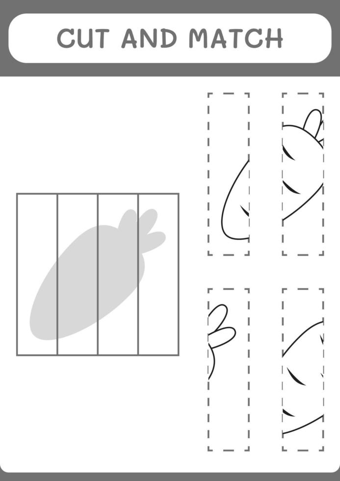 Cut and match parts of Carrot, game for children. Vector illustration, printable worksheet