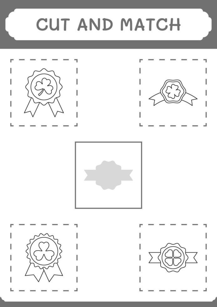Cut and match parts of Clover badge, game for children. Vector illustration, printable worksheet