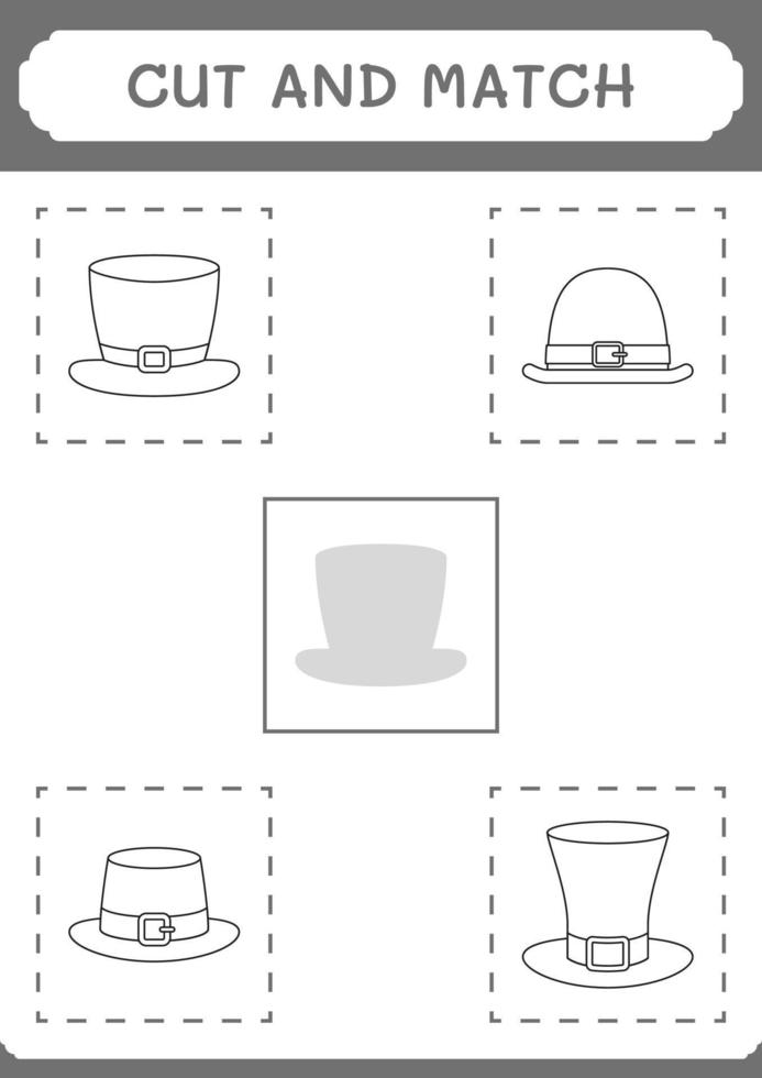 Cut and match parts of St. Patrick's Day hat, game for children. Vector illustration, printable worksheet